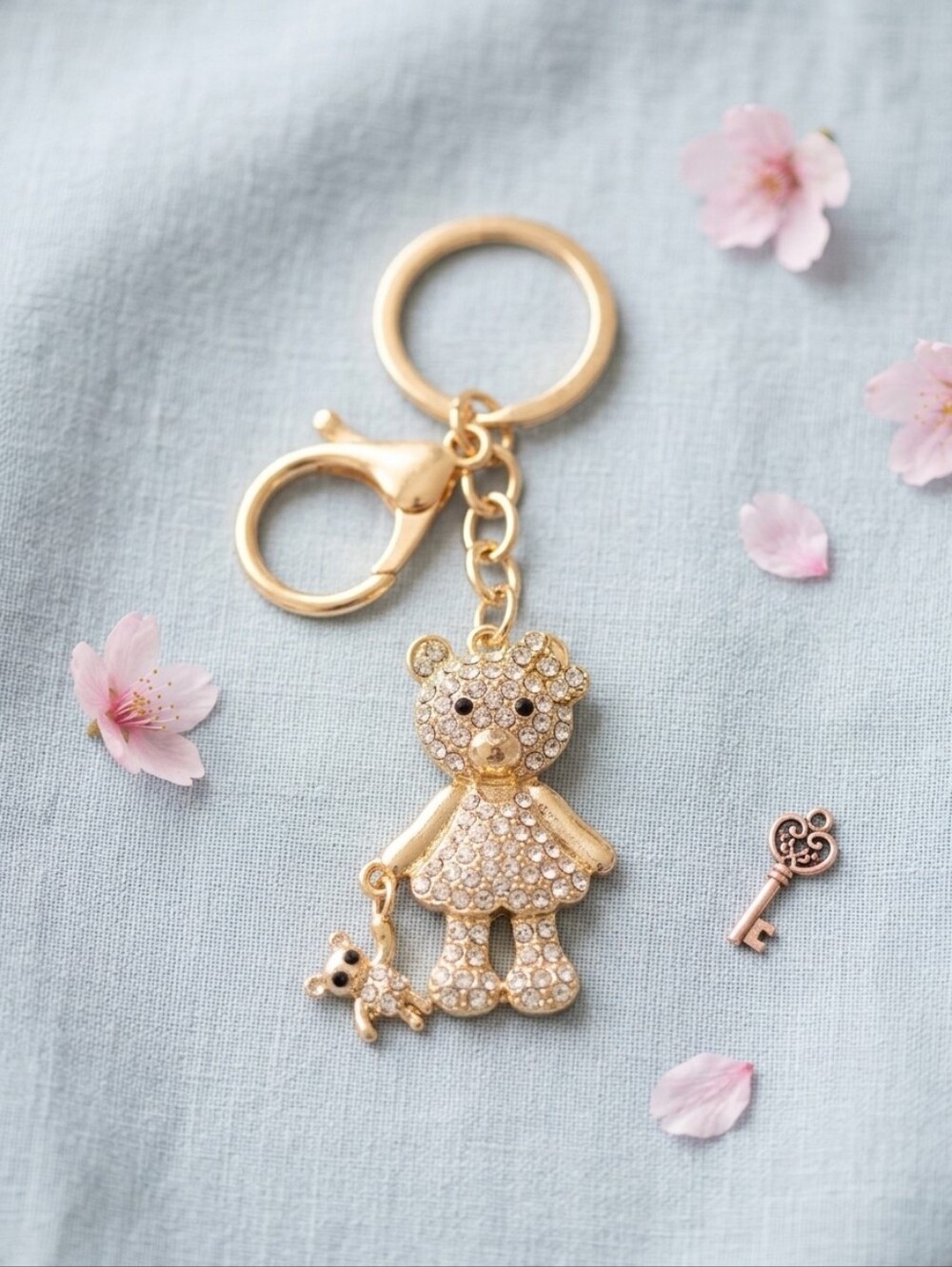 Gold Crystal Teddy Bear Keychain